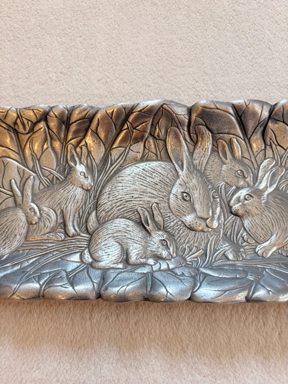 Arthur Court Bunnies Silver Aluminum Tray
